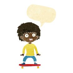 cartoon boy on skateboard with speech bubble N2