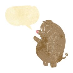 cartoon fat pig with speech bubble