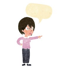 cartoon woman accusing with speech bubble N2