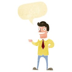 cartoon salesman with speech bubble N2