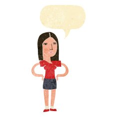 cartoon woman with hands on hips speech bubble N42
