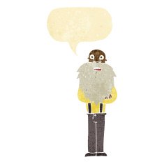 cartoon bearded old man with speech bubble N7