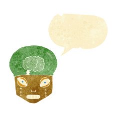 cartoon spooky robot head with speech bubble N2