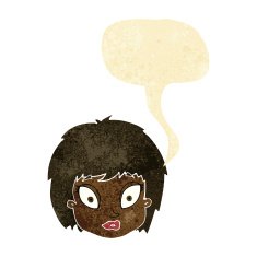 cartoon surprised female face with speech bubble N13