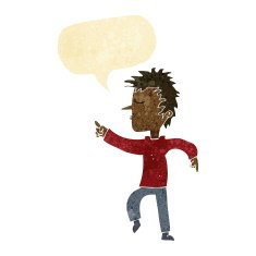 cartoon man pointing with speech bubble N33
