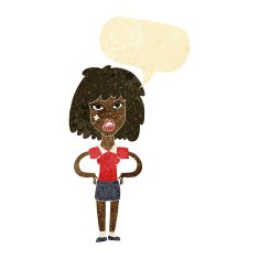 cartoon tough woman with speech bubble N2