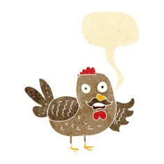 cartoon old rooster with speech bubble N2
