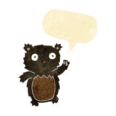 cartoon waving black bear cub with speech bubble N9