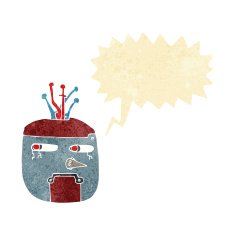 cartoon gold robot head with speech bubble N2