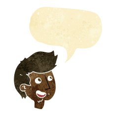 cartoon happy boy face with speech bubble N8