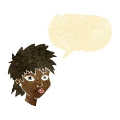 cartoon curious girl with speech bubble N2