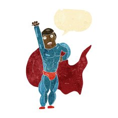 cartoon superhero with speech bubble N3