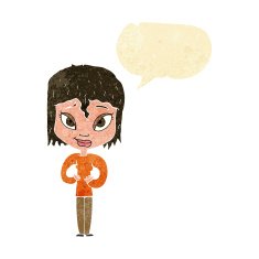 cartoon satisfied woman with speech bubble N2