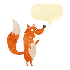 cartoon waving fox with speech bubble N3
