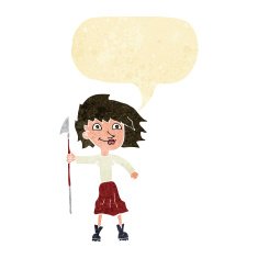 cartoon woman with spear speech bubble N2