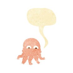 cartoon alien squid face with speech bubble N6