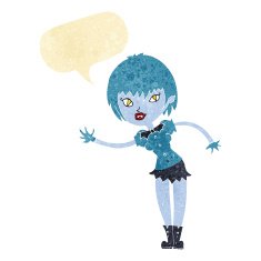 cartoon vampire girl welcoming with speech bubble N2