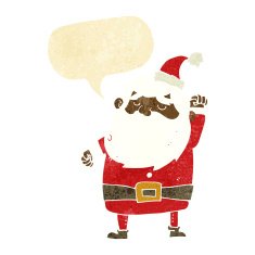 cartoon santa claus punching air with speech bubble N4