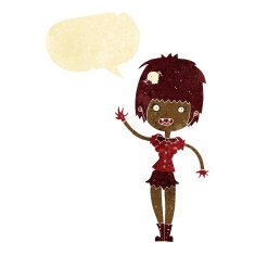 cartoon waving vampire girl with speech bubble N4