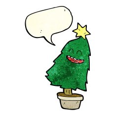 cartoon dancing christmas tree with speech bubble N5