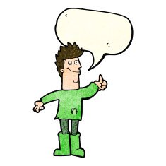 cartoon positive thinking man in rags with speech bubble N3