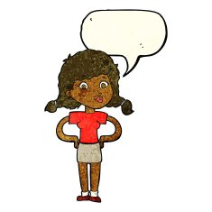 cartoon pretty girl with hands on hips speech bubble N3