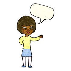 cartoon welcoming woman with speech bubble N3