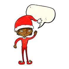 cartoon waving christmas elf with speech bubble N3