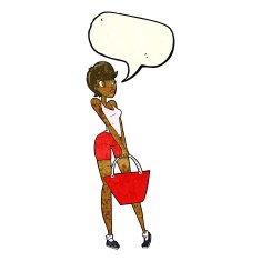 cartoon attractive woman shopping with speech bubble N3