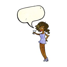 cartoon woman at party with speech bubble N5