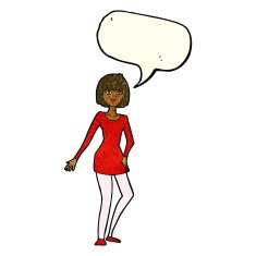 cartoon woman in dress with speech bubble N10