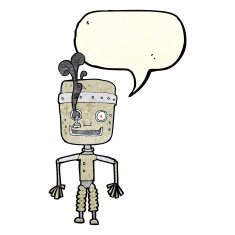 cartoon malfunctioning robot with speech bubble N2