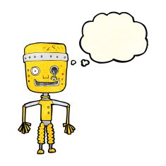 cartoon old robot with speech bubble N3