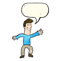 cartoon happy man dancing with speech bubble N9