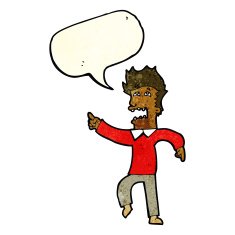 cartoon frightened man pointing with speech bubble N2