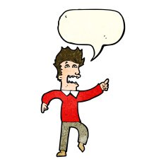 cartoon frightened man pointing with speech bubble N3