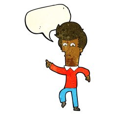 cartoon man pointing with speech bubble N43