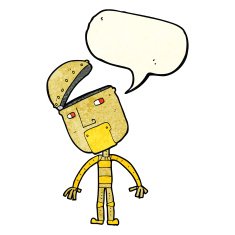 cartoon robot with speech bubble N39