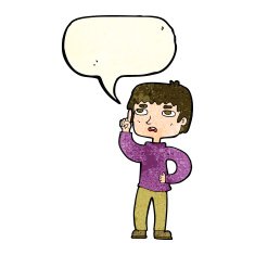 cartoon boy with question speech bubble N6