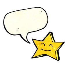 cartoon happy star character with speech bubble N6
