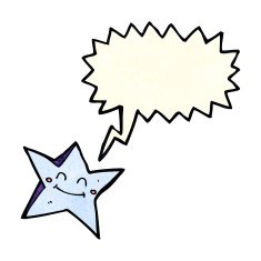 cartoon happy star character with speech bubble N7