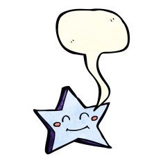 cartoon happy star character with speech bubble N8
