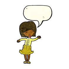 cartoon waving woman with speech bubble N31