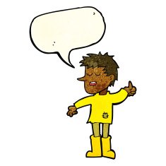 cartoon poor boy with positive attitude speech bubble N3