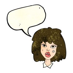 cartoon woman with bruised face speech bubble N4