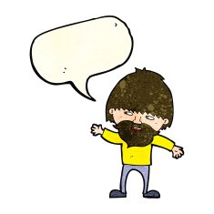 cartoon happy bearded man waving with speech bubble N4