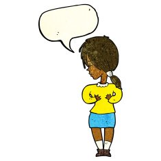 cartoon shy woman with speech bubble N11