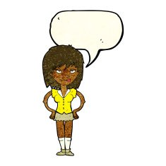 cartoon woman with hands on hips speech bubble N45