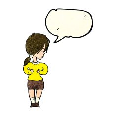 cartoon shy woman with speech bubble N12