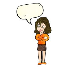 cartoon woman with crossed arms speech bubble N13